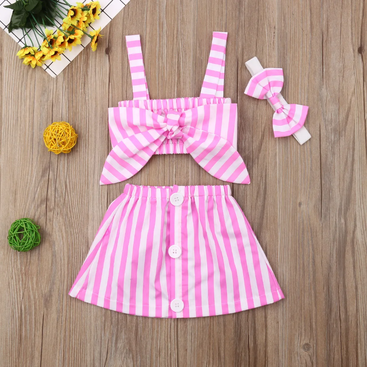 baby clothing set essentials Baby Girl Clothes Summer Stirped Crop Top Vest+Short Skirt+headband 3pcs Outfits Clothes best Baby Clothing Set Baby Clothing Set