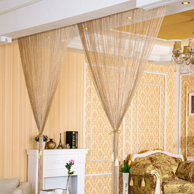 

SINONICS 2.9x2.9m Shiny Tassel Flash Silver Line String Curtain Window Door Divider Sheer Curtains Valance Home Decoration