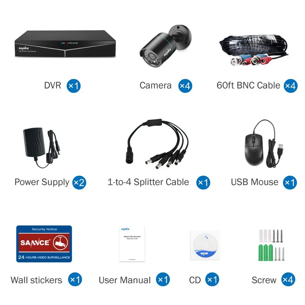 SANNCE 8CH HD 720P Секьюрити видео система 5в1 DVR с 4 шт. 1280TVL TVI Smart IR внешнаа водозащитная