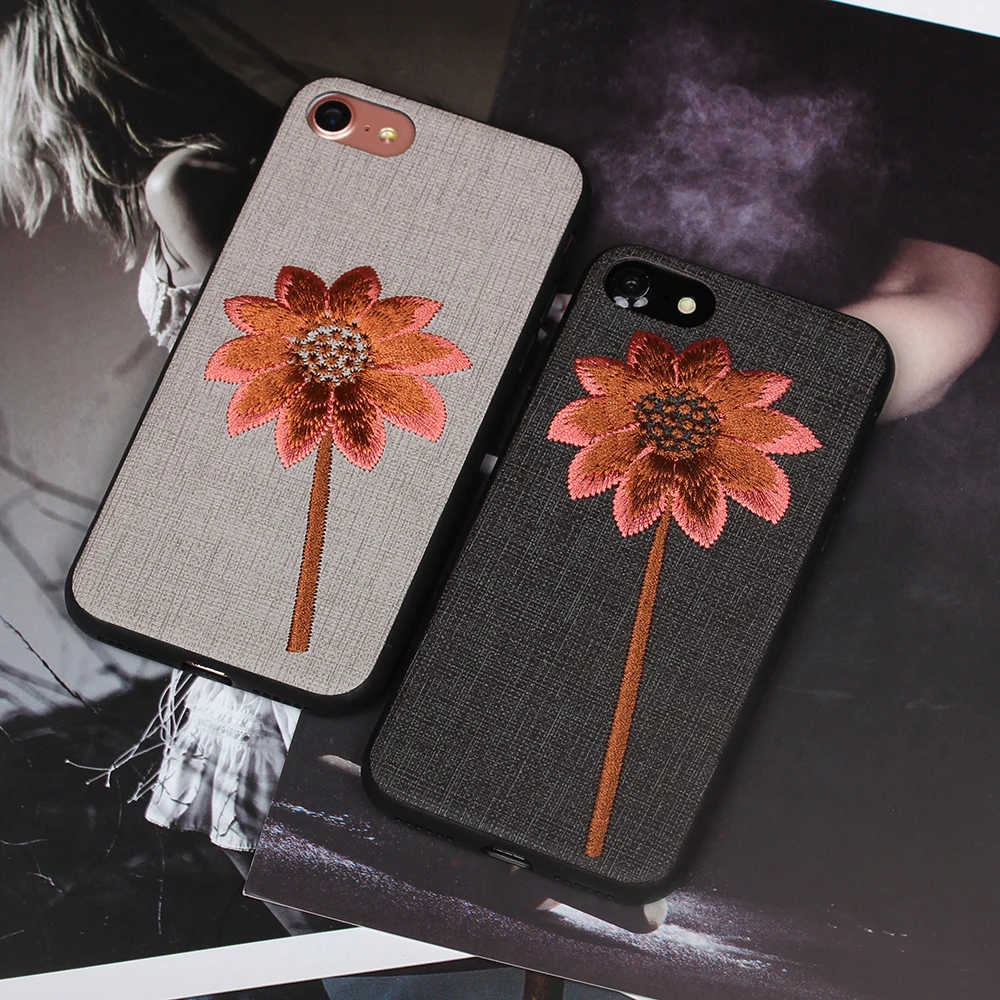 Luxury Girl Women New Flower embroidery phone Case for iPhone 8 8PLUS x