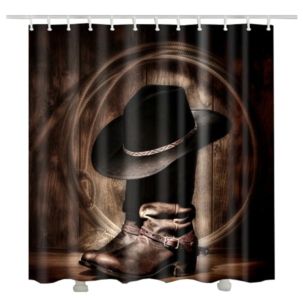 Vintage Cowboy hat shower curtain waterproof polyester fabric rideau