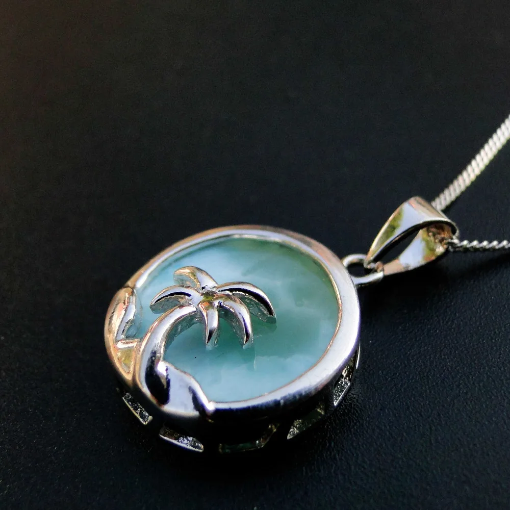 Kopen Natuurlijke Larimar Sieraden Kokosnotenpalm Vrouwen Hanger Crystal Hanger 100% 925 Sterling Zilveren Edelsteen Hanger zonder Ketting