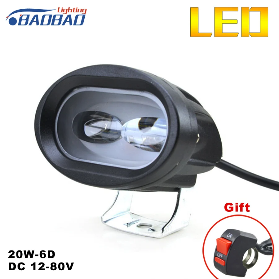 BAOBAO Motorcycle LED Work Light U10 6D 20W 2400 Lumen Universal Spot Bicycle Off Road ATV