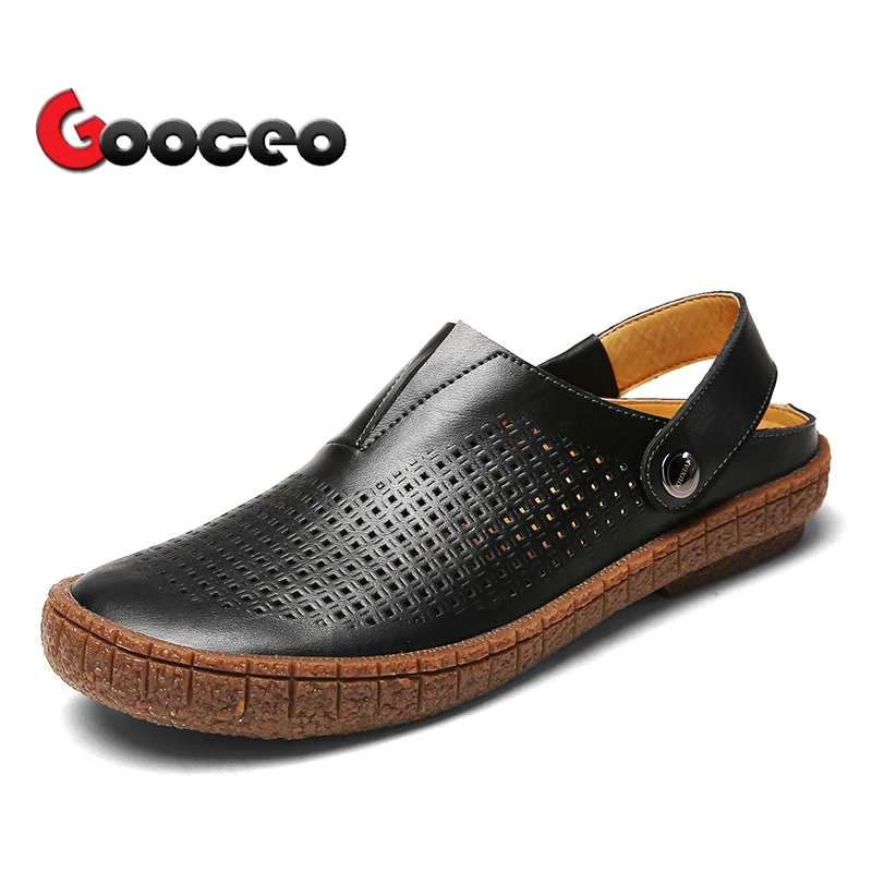 

Men's Mules Shoes Summer Sandals Flats For Men Leather Flat Air Hole Breathable Casual Slip-On Loafers Zapatos Hombre Beach Shoe