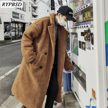 

New 2019 Long Fur Coat Men Korean Fashion High Quality Thick Wool Coat Loose Double Breasted Cashmere Coat Men M-XL