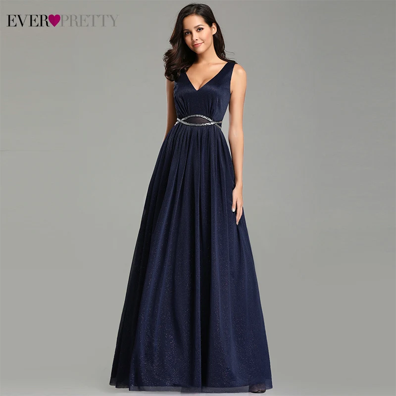 

Elegant Evening Dresses Ever Pretty 2020 Deep V-Neck A-Line Sleeveless Floor-Length EZ07793NB Sexy Party Gown Robe De Soiree