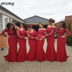 Новые красные платья подружки невесты Плюс Размер Материнство с открытыми плечами с длинными рукавами Выпускные платья для беременных