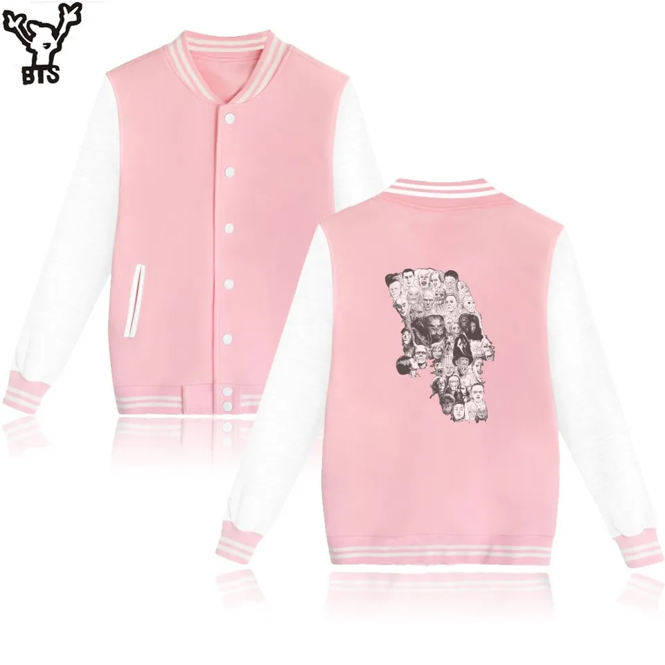 

KPOP Horror Skull Baseball Jacket Women Long Cotton Design Casual O-Neck Baseball Jacket Girls Plus Size Fashion Outerwear XXS
