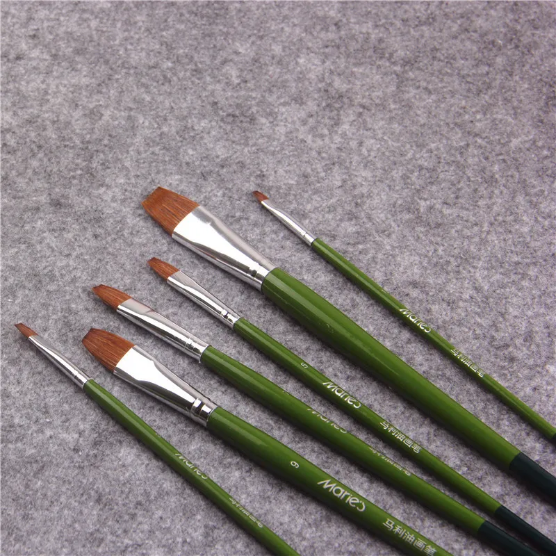 

6Pcs/Set weasel hair flat head short rod row pen gouache watercolor brush painting propylene oil paint brush artist Art Supplies