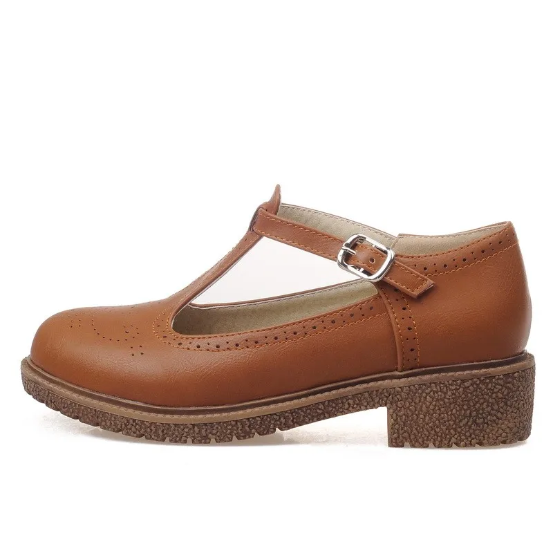 Fashion T-straps Oxford Shoes Women Flats Spring Fashion Flat Heels Casual Ladies Black Brown Loafer Shoes Girls Comfortable