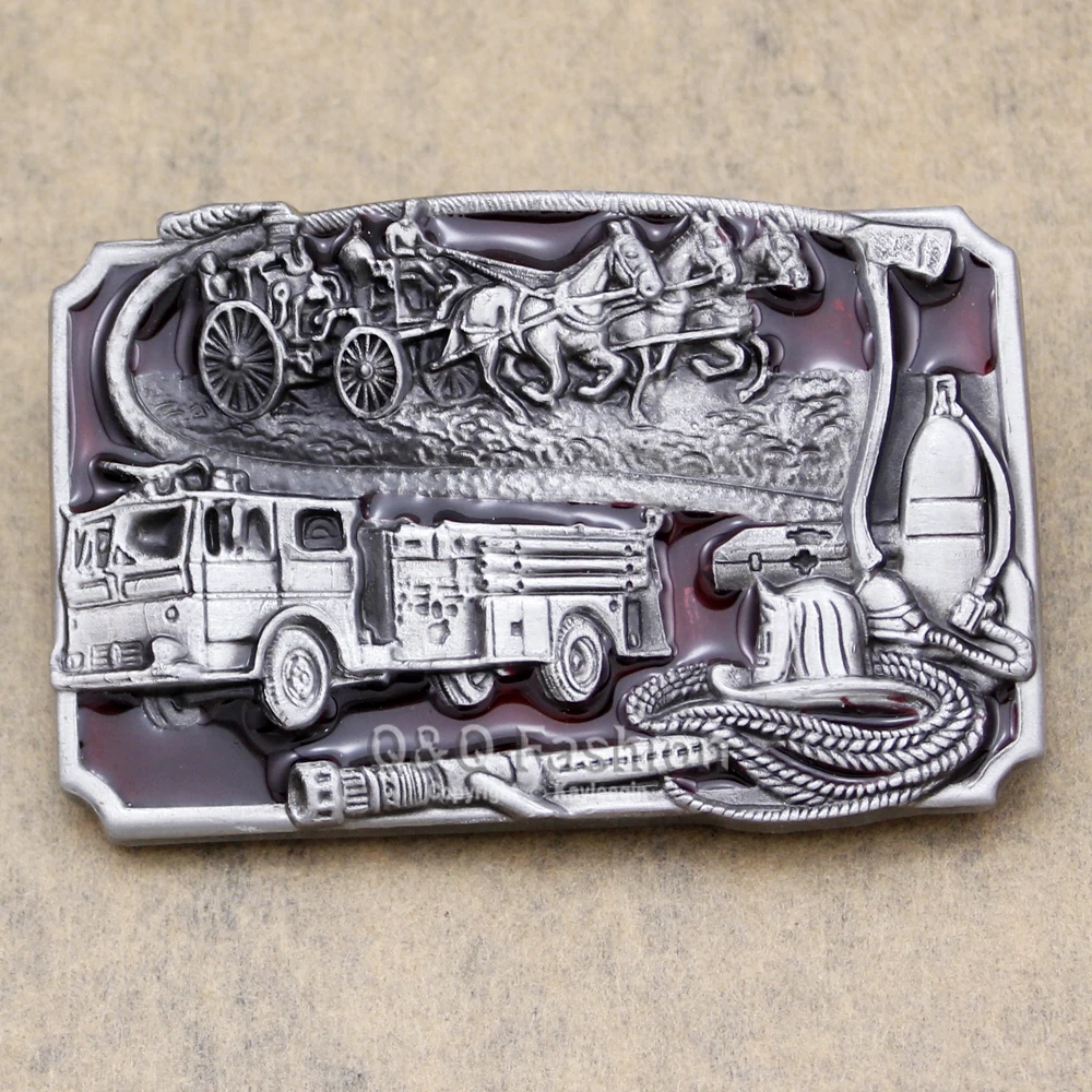 

Vintage Silver Belt Buckle Fire Pumper Horse Carriage Wagon Fighter Fireman Western Silver Costume Men Jewelry