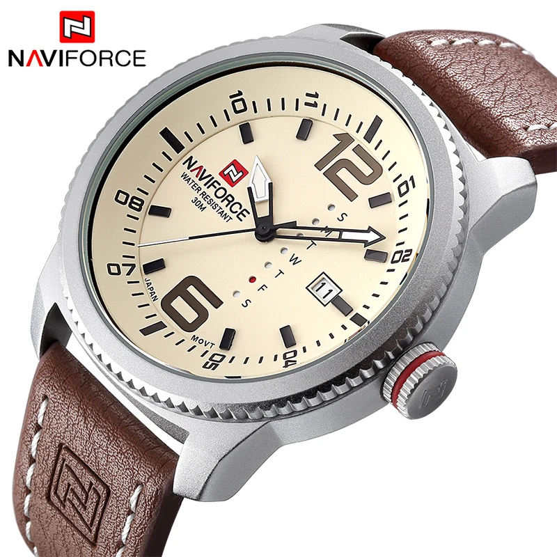 Люксовые брендовые военные часы NAVIFORCE Мужские кварцевые аналоговые часы с кожаным ремешком Мужские спортивные часы армейские Relogios Masculino