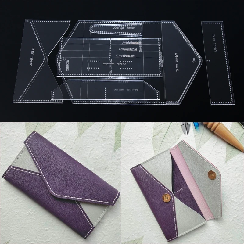 

Leather Craft Women Wallet Long Shape Multi Pocket Acrylic Sewing Pattern Cutting Template Set 19*10.5*2cm