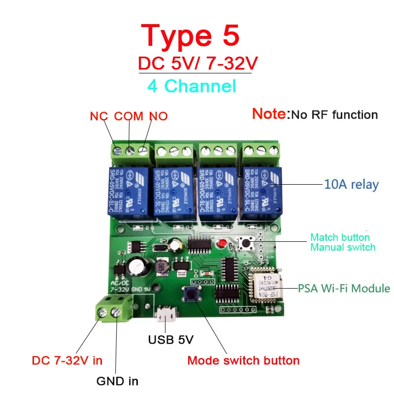 EWeLink умный пульт дистанционного управления Wifi беспроводной модуль переключателя 1CH/4CH DC5V 12 в 32 В AC220V инчинг самоблокирующийся RF приемник 10A реле