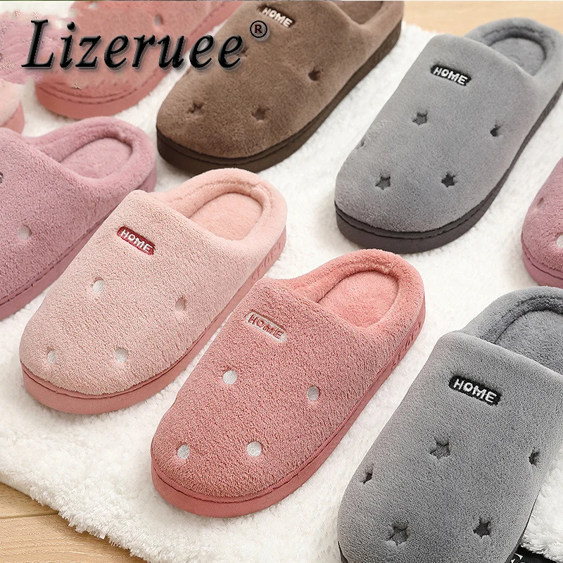 

Lizeruee Women Winter Warm Indoor Slippers 2019 Adults Women's Plush Flip Flops Home Shoes Cotton Lovers Home Slippers Size 46