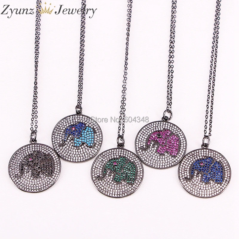 

5 Strands ZYZ296-0226 Statement necklace Round Charms Copper Metal Micro Pave CZ Rhinestone Crystal Elephant Necklace