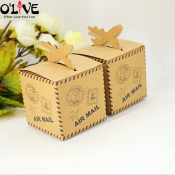 

50 Pcs Vintage Kraft Paper Plane Gift Box Candy Wedding Favors Party Package Birthday Cardboard Boxes Chocolate Dragees Air Mail