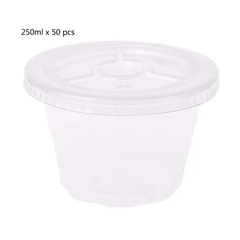 50 шт одноразовые чашки набор 250 мл соус гофрированный горшок контейнер Jello Shot Cup слизи хранения с крышкой для кетчупа