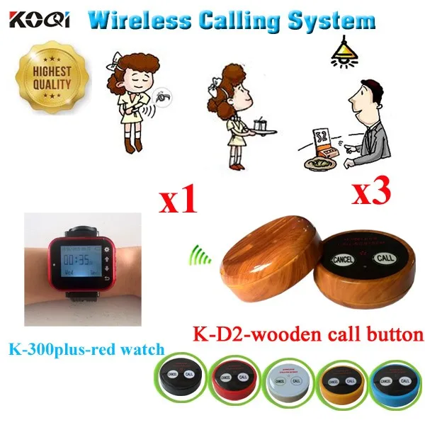 K-300plus-red+K-D2-wooden 1+3 Wireless Pager System