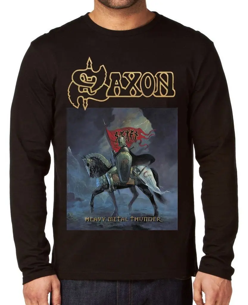 2002 футболка с длинным рукавом и надписью SAXON HEAVY METAL THUNDER | Мужская одежда