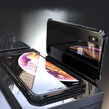 

KANENG Multicolor Fashion Magnetic Bumper Metal Aluminum Rhombus Frame Toughened Glass Back Cover For iPhone XS Max X Phone Case