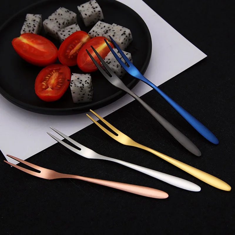 

Stainless Steel Solid Color Long Handle Forks Cake Fruit Fork Dinner Salad Fork Tableware Home Hotel Cutlery Kitchen Tools