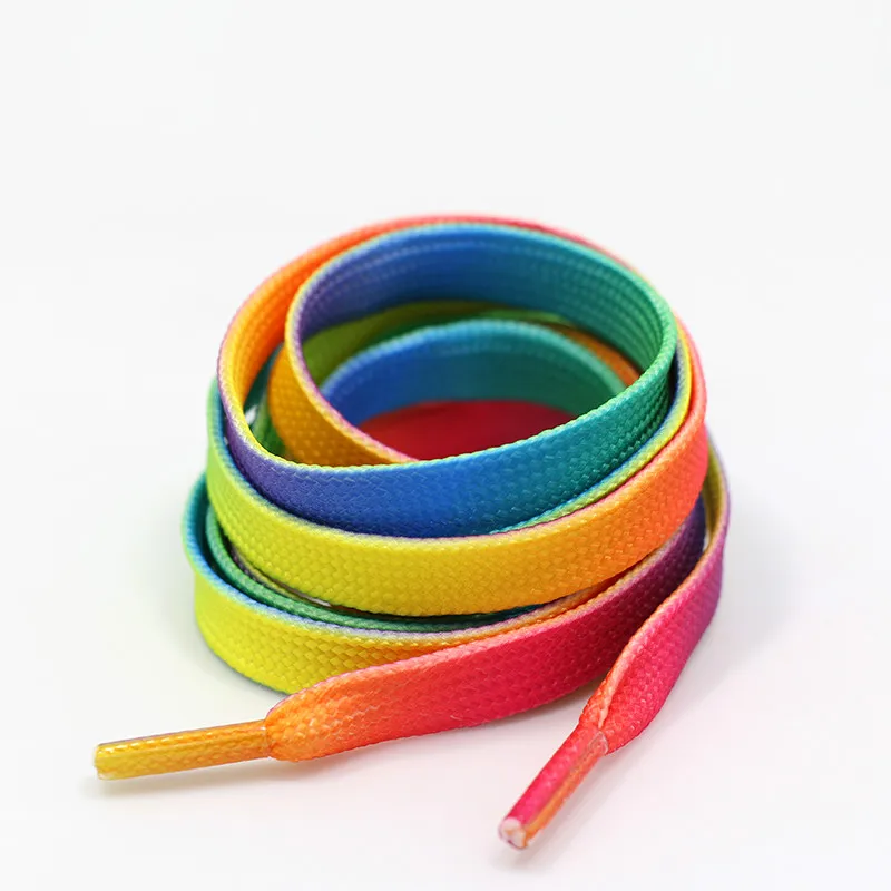 10 мм шириной плоские шнурки для полукедов спортивные, кружевные 5 цветов 80 см/100 см/120 см/150 см с персональным изображением запасные шнурки для обуви - Цвет: rainbow