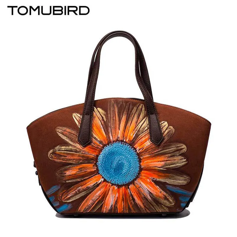 

Tomubird(Tomubird) National wind retro leather handbags Chinese style painted handbag Sunflower hand bag