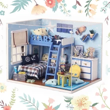 Миниатюрный Кукольный дом голубое небо домашний DIY светодиодный светильник деревянный кукольный домик с мебели ремесла взрослые игрушки для подростков модельные строительные наборы