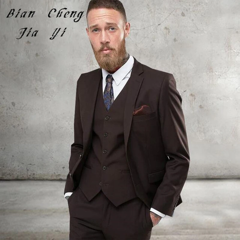 

Brown Customized high quality Men Suits Slim Fit Mens Suits Bespoke Groom Tuxedo Blazer for Wedding Prom Jacket Pants with Vest