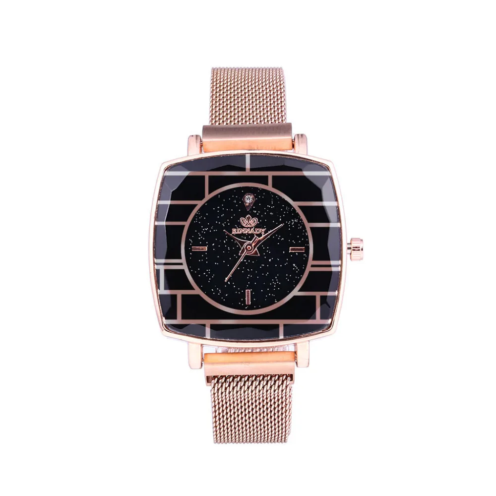 

New Women Rose Gold Square Stainless Steel Mesh Watch Lady Simple Wristwatch Japanese Quartz Movement Montres Femme Reloj *533