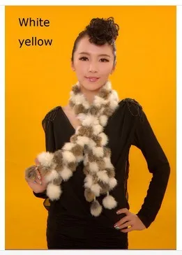Новинка весны, шарф из натурального кроличьего меха, женский длинный меховой шарф, меховые шарфы для осени и зимы - Цвет: small white yellow