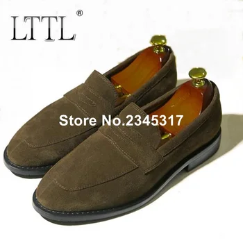 

Suede Men Shoes New Fashion Handmade Slip On Summer Mens Loafers Plus Size Casual Men Dress Shoes Black Men's Slippers