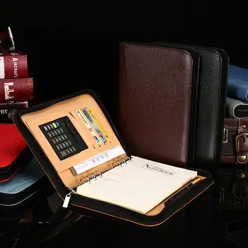 

A5 A6 B5 spiral loose leaf refillable travel journal mini document bag file folder portfolio brief case with zipper calculator