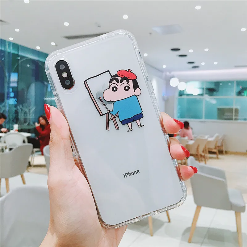 Забавный чехол для телефона Crayon Shinchan чехол для iPhone 6 6S 7 8 Plus X XS MAX XR, Прозрачная мягкая Задняя накладка чехла из ТПУ