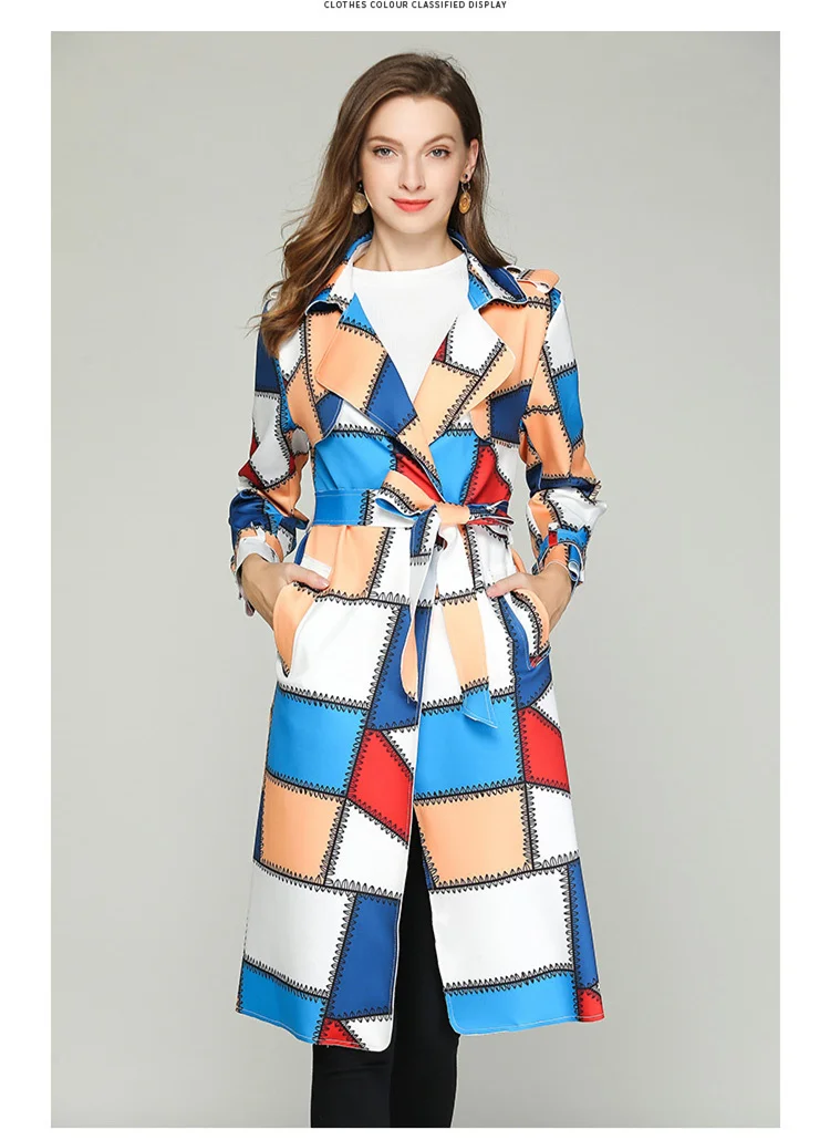 2019 Autumn Winter Casual Double Breasted Simple Classic Plaid Long Trench coat Women Plus Size Windbreaker Chic Outerwear (1)