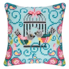 

Birds together Needlework Kit Unfinished Acrylic Yarn Embroidery Pillow Tapestry Canvas Cushion Front Cross Stitch Pillowcase