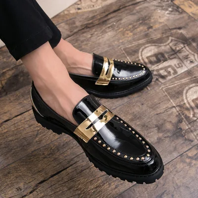 NPEZKGC/Мужские модельные туфли; кожаная Роскошная брендовая итальянская официальная Дизайнерская обувь без шнуровки для работы; Мужские броги; оксфорды для мужчин - Цвет: Black
