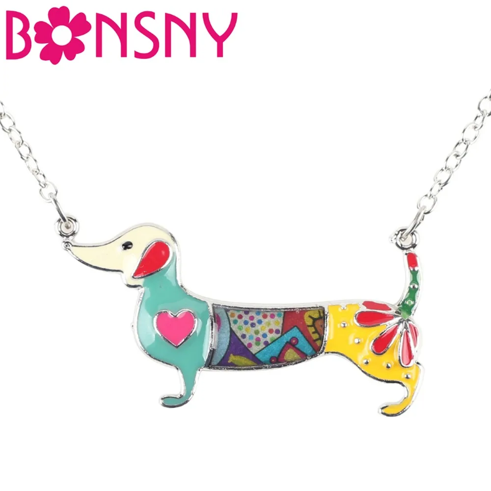 

Bonsny Statement Metal Alloy Enamel Dachshund Dog Choker Necklace Chain Collar Pendant 2016 Elegant Hot Jewelry For Women