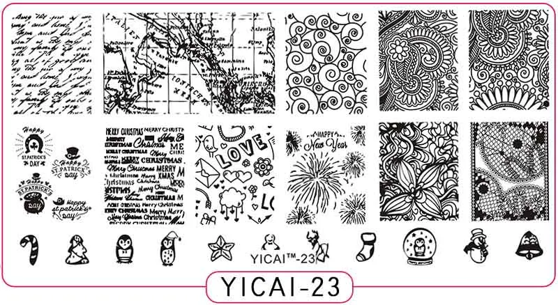 YICAI(1-40) серия-изображения пластины для штамповки ногтей трафарет шаблон металл различные фулкавер цветок 1 шт. изображение штамп пластины - Цвет: 23