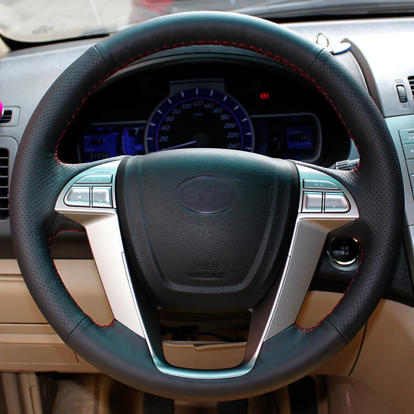 Искусственная кожа черный цвет для BYD S6 2011 2014 S7 2017 G6 2013 G5 E5 2016 2017|car steering wheel cover|steering