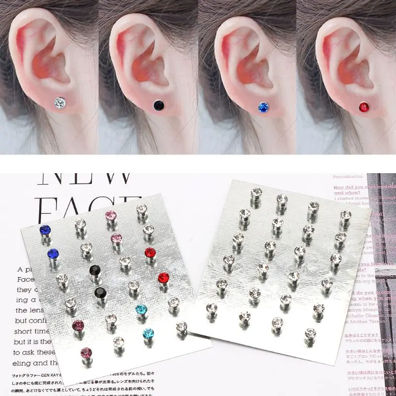 12 Pairs Crystal Rhinestone Clip Non Piercing Earrings Fashion