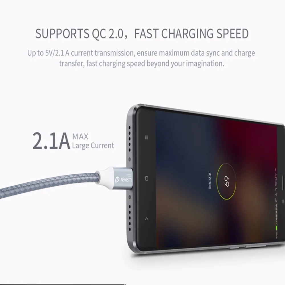 Wsken مايكرو usb كيبل ل سامسونج xiaomi سريع شحن الجوال كابلات الهاتف لهواوي xiaomi أجهزة مايكرو usb كيبل 1 م