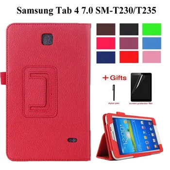 

Litchi PU Leather Flip Case For Samsung Galaxy Tab 4 7.0 T230 T231 T235 Stand Cover for SM-T231 SM-T230 7.0 inch case+film+pen