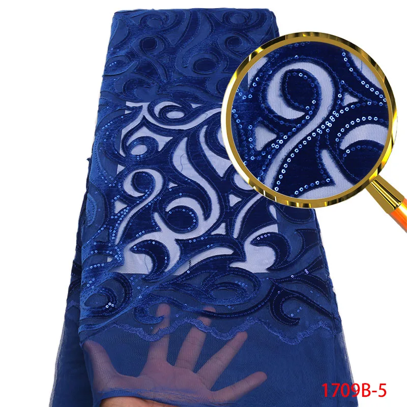 

Latest African Velvet Lace Fabric Dubai Embroidered French Tulle Lace High Quality Sequins Embroidery For Party Dress PGC1709B-1
