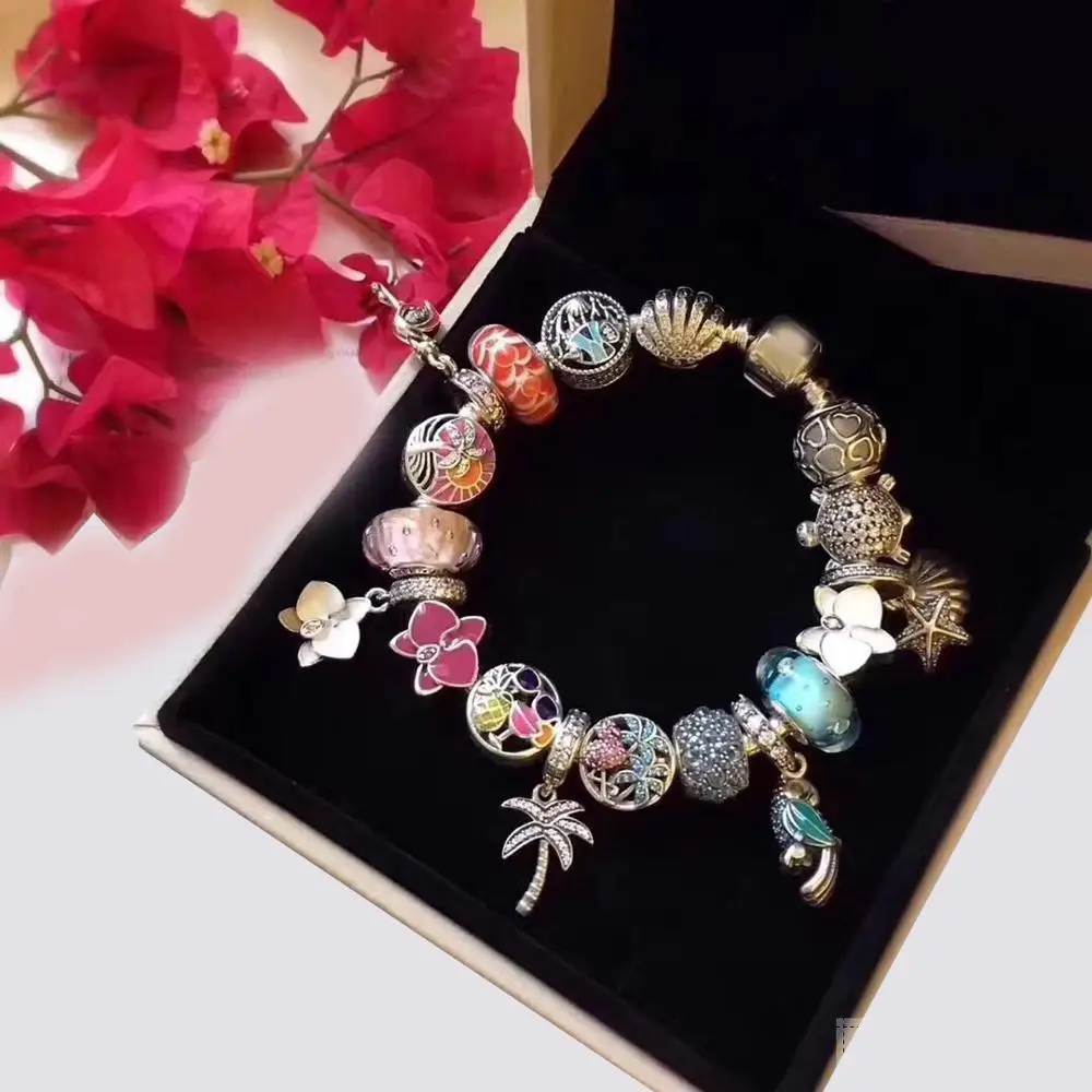 

100%925 Sterling Silver Original 1:1, Fashionable Silver Charm Bracelet, Suitable For Women Shell Crystal Beads Bracelet Jewelry