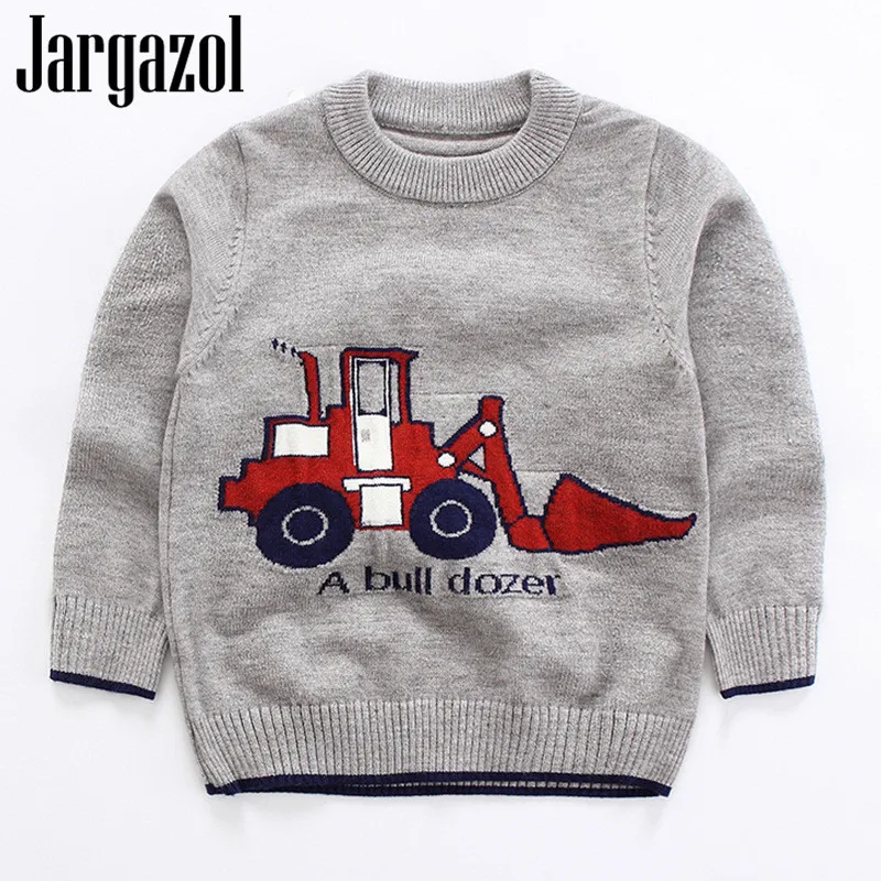 

Jargazol Toddler Baby Boys Sweaters Cartoon Excavator Embroidery Jacquard Weave Tops Fashion 2018 Winter Autumn Kids Sweater
