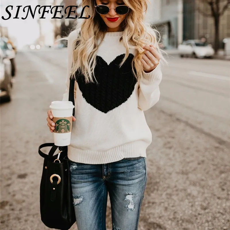

SINFEEL Fashion Print Winter Sweaters Women Long Sleeve Jumper Christmas Sweater and Pullover Knitted Sweater Female Pull Femme