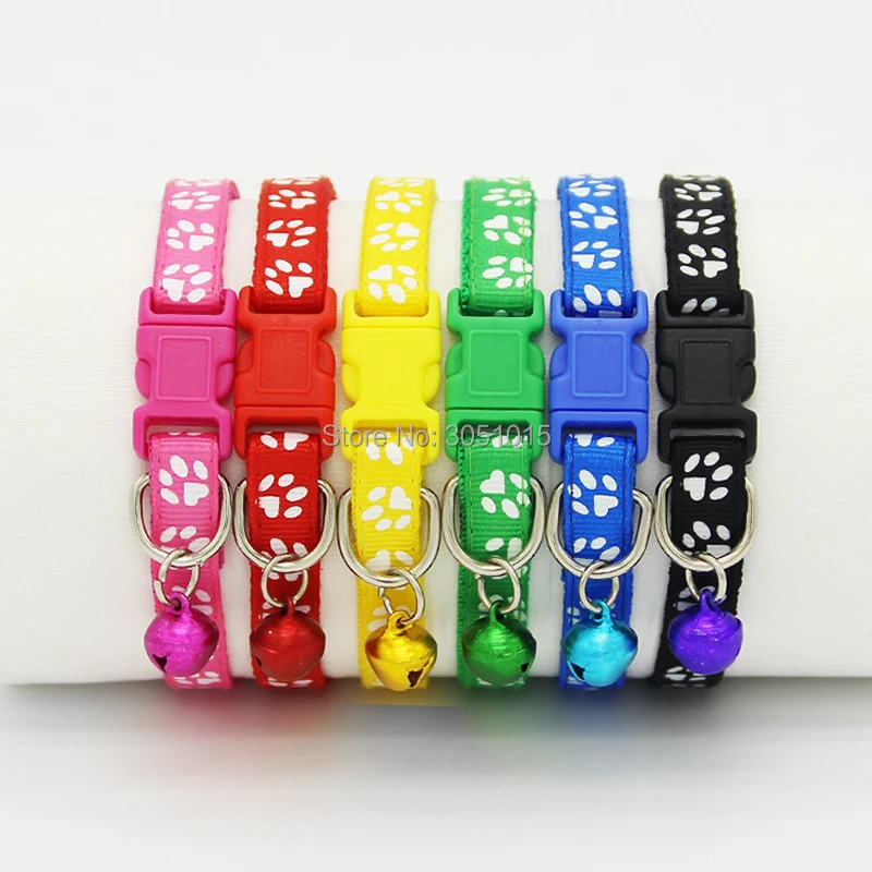 

Wholesale 100PCS Paw Adjustable Breakaway Pet dogs Safety Collar For Pet Dog Cat Collar Necklace With Bell Safety Kitten Collars