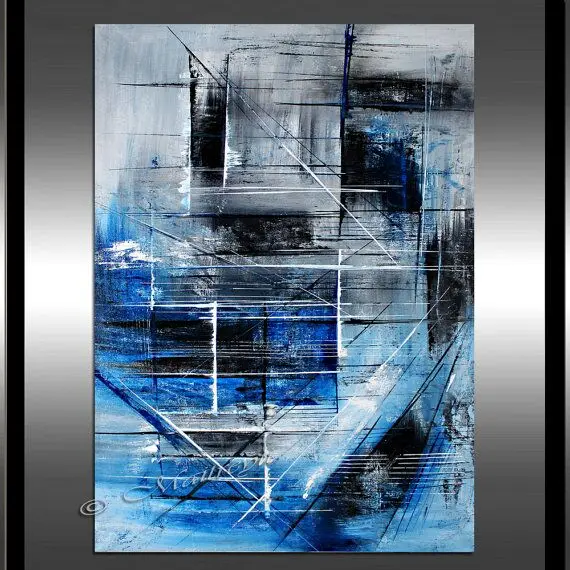 Blue Abstract Painting Classic Blue Modern Textured Wall Art Oil